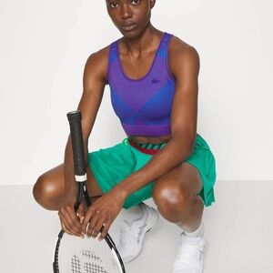 Lacoste Women's Sport Contrast Striped Seamless Exercise Workout Tennis Bra MED